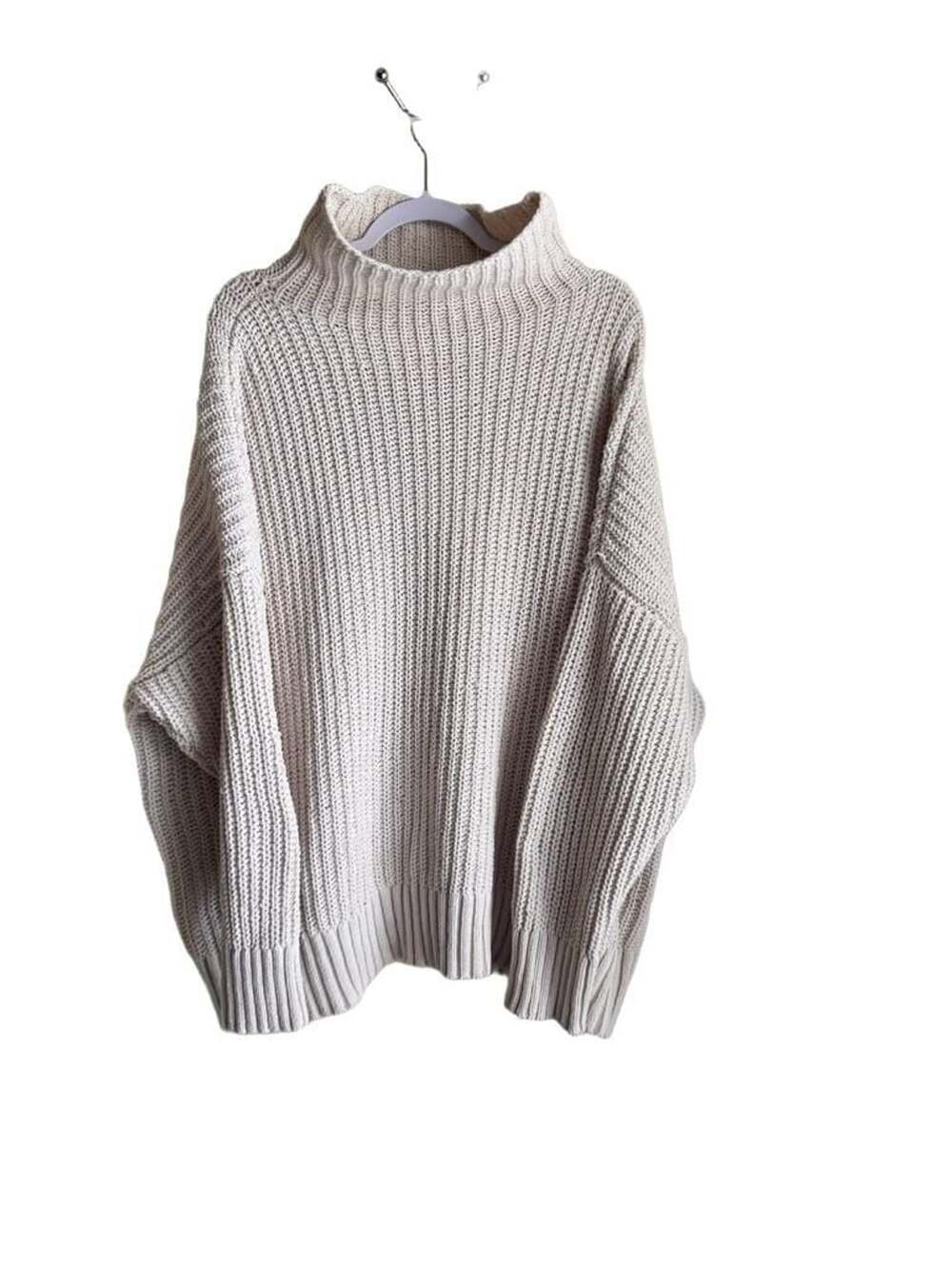 Aerie Mock Neck Sweater Size XL Cream Chenille Ribbed Drop Shoulder